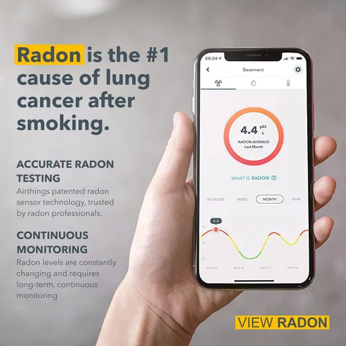Vista 5 de Airthings 2989 View Radon - Monitor de radón con detector de humedad y temperatura - Alimentado por batería, aplicación móvil, WiFi, alertas