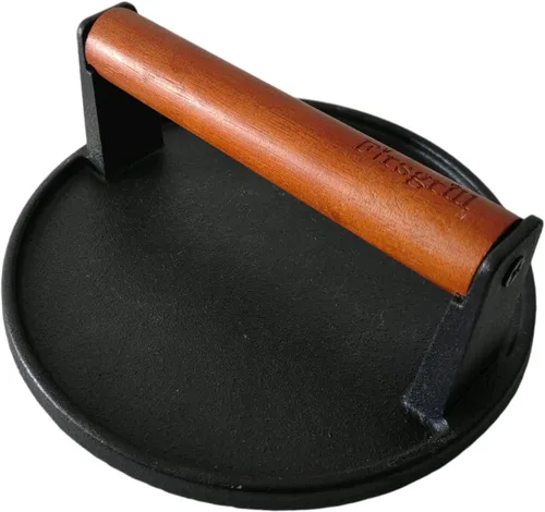 Vista 10 de Firsgrill Prensa para parrilla de hierro fundido resistente de 8.3"×4.3" y peso para bistec con mango de madera de agarre cómodo que no se calienta