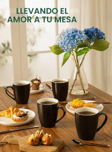 Vista 5 de Sweese Tazas de café de porcelana – 16 onzas (arriba al borde) para café, latte, té, cacao, juego de 4, negro