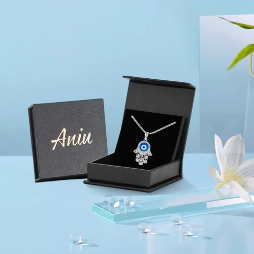 Vista 72 de Aniu Joyería de plata de ley 925 Hamsa de Fátima para mujer con circonita cúbica, viene con caja de regalo negra