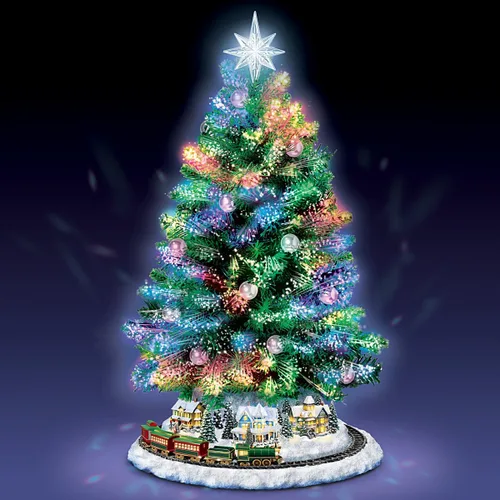 Vista 5 de The Bradford Exchange Thomas Kinkade Holiday Sparkle - Árbol de Navidad de fibra óptica que cambia