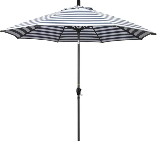 Vista 19 de California Umbrella Paraguas redondo de aluminio de 9 pies, manivela elevadora, botón de inclinación, poste negro, olefina beige antiguo