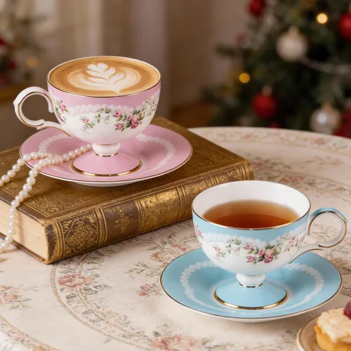 Vista 6 de KAMMAK Juego de 2 tazas de café de cerámica, tazas de café de porcelana con platillos, 6.52 onzas hechas a mano, elegante taza de té de porcelana