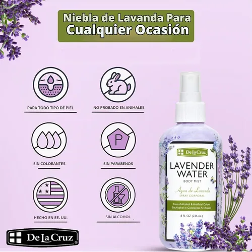 Vista 2 de De La Cruz Agua de lavanda para cuerpo y cabello, 8 onzas líquidas