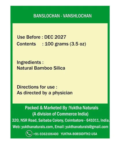 Vista 2 de Yuktha Naturals Banslochan Vanshlochan Tabasheer Tabashir Sílice de bambú - 100 g/3.5 oz
