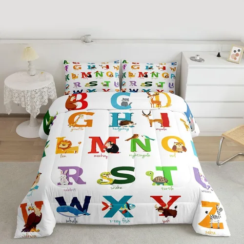 Vista 11 de Feelyou Juego de edredón de animales de zoológico, tamaño individual, juego de ropa de cama de animales de dibujos animados para niños, niñas