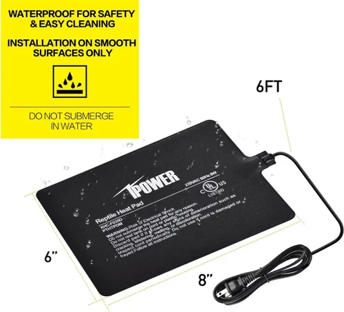 Vista 3 de iPower Almohadilla de Calor para Reptiles Bajo el Tanque, Calentador de Terrario, Alfombrilla de Calentamiento para Tortuga, Lagarto, Rana