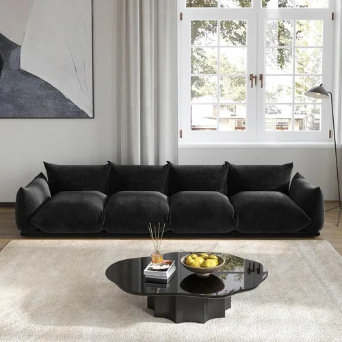 Vista 17 de Sofá de nube de asiento profundo de 77 pulgadas, moderno sofá modular de chenilla, sofá modular de 2 asientos con cojines gruesos de felpa y otomana