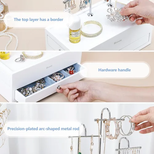 Vista 4 de Homde Organizador de joyas para collares, aretes, anillos con ganchos de metal (blanco)