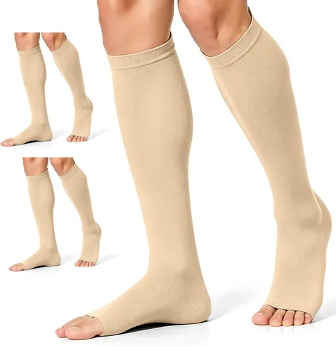 Vista 20 de CHARMKING 3 pares de calcetines de compresión de punta abierta para mujeres y hombres, circulación de 15-20 mmHg es el mejor apoyo para uso durante
