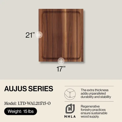 Vista 2 de John Boos BBQ Series Tabla de cortar rectangular de madera de nogal de 17 x 21 pulgadas - 1.5 pulgadas de grosor, bloque de carnicero reversible