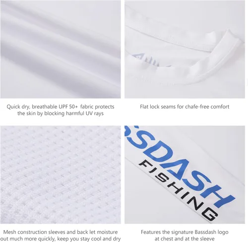 Vista 4 de Bassdash Camiseta de manga larga para hombre, ideal para pesca, con protección solar ultravioleta UPF 50+