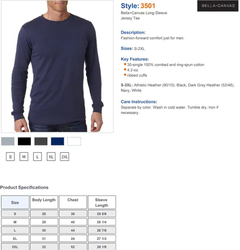 Vista 5 de Canvas Men's - Camiseta de manga larga 100% algodón de 4.2 onzas, modelo Filmore 3501para hombre
