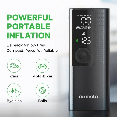 Vista 7 de Airmoto y Kit de Energía Paquete de Oferta - 1 paquete - Inflador de Neumáticos Compresor de Aire Portátil con Kit de Energía para Cargar