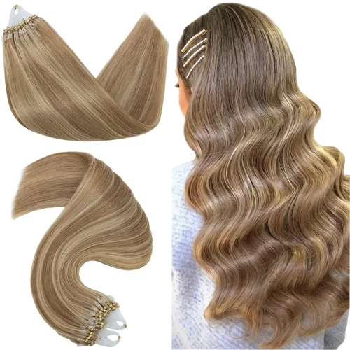 Vista 9 de Hairro Micro Loop - Extensiones de cabello humano microenlaces de microperlas de cabello Remy para mujer, reflejos degradados, fusión fría, micro