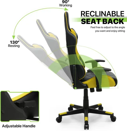 Vista 4 de Magshion Silla para juegos, silla reclinable de 90° a 130° con respaldo alto con soporte lumbar, ergonómica para adultos, reclinable, altura