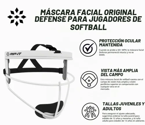 Vista 5 de RIP-IT Máscara facial de sóftbol de defensa original Máscara protectora ligera de campo de sóftbol Aguamarina