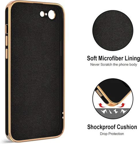 Vista 3 de Hython Funda para iPhone SE 2022, iPhone SE 2020, iPhone 7, iPhone 8 con soporte de anillo soporte magnético, chapado en oro rosa, TPU suave, Negro