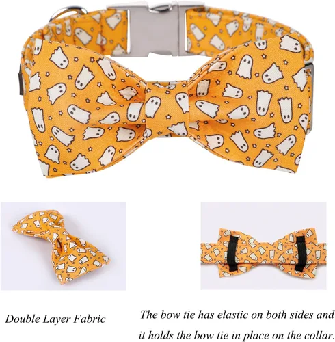 Vista 20 de Lionet Paws Collar de perro de Halloween con corbatín, bonito collar de algodón ajustable con hebilla de metal para perros pequeños, medianos y A