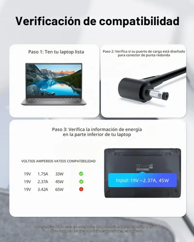 Vista 4 de Cargador de CA de 45 W apto para Asus Vivobook E410MA E410M E410 E510MA E510M E510 E210MA E210M E210 E201NA TP401MA TP401CA TP401NA Cable