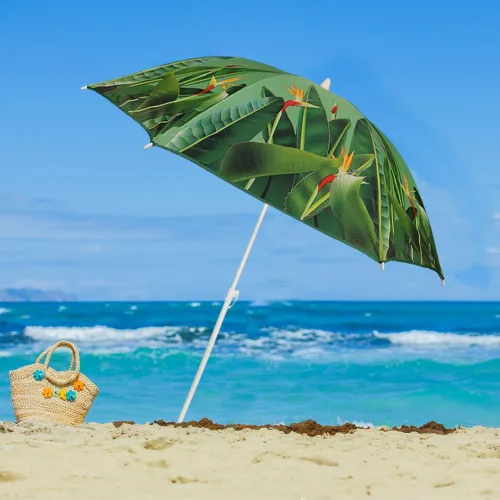 Vista 3 de Sombrilla de playa con anclaje de arena y bolsa de transporte, sombrilla de playa de 6.5 pies con altura de poste ajustable de inclinación, ideal
