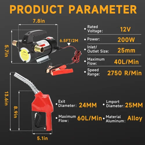 Vista 2 de Kit de bomba de transferencia de combustible diésel de 12 V CC, bomba de transferencia de diésel eléctrica autocebante de flujo de 10 GPM, kit