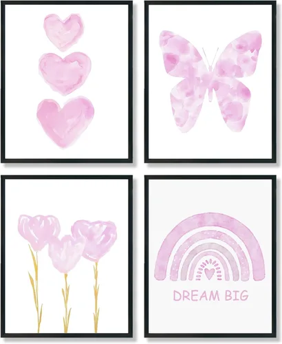 Vista 8 de ULEGIE Decoración de Habitación para Niña Pequeña, Arte de Pared Azul para Habitación de Niñas Nursery Sueña en Grande Juego de 4 Impresiones