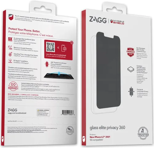 Vista 3 de ZAGG InvisibleShield Glass Elite - Protector de pantalla de privacidad para iPhone 13 Pro Max y iPhone 14 Plus, antirreflejo, protección contra