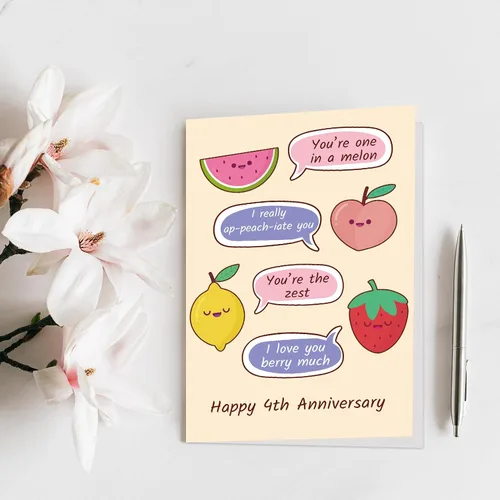 Vista 7 de Qiliji Tarjeta de 4º aniversario para marido y esposa, divertida tarjeta de aniversario de 4º aniversario de boda, tarjeta de juego de palabras