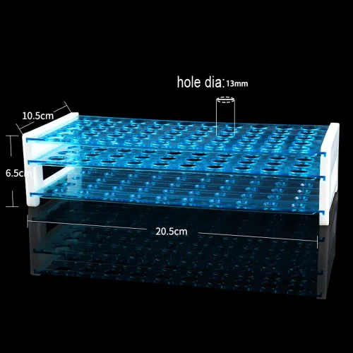 Vista 2 de Estante de tubo de ensayo acrílico transparente para tubos de 1.5/2/0.2 fl oz, soporte de tubo de laboratorio de 50 agujeros para tubos de ensayo
