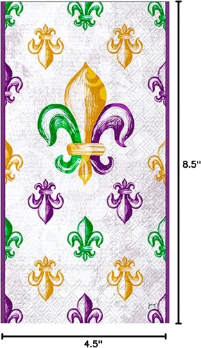 Vista 3 de IHR Ideal Home Range Servilletas desechables de 3 capas de papel de mano, 8.5 x 4.5 pulgadas, Mardi Gras Fleur De Lis, 16