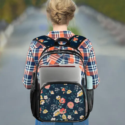 Vista 7 de Ghusang - Mochila transparente con diseño de flores, aprobada para estadios, impermeable, bolsa transparente transparente para conciertos, trabajo