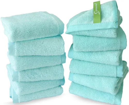 Vista 11 de Paquete de 12 paños de 13 x 13 pulgadas, extra absorbentes, suaves, multiusos, para lavar ropa y cara (azul)