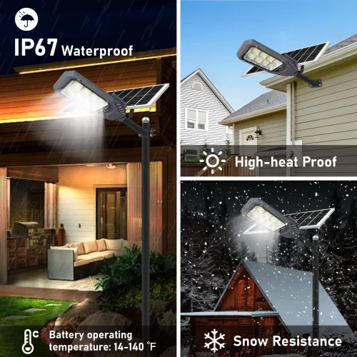 Vista 7 de Farolas solares para exteriores, luces de inundación solares de 4600 W, IP67, impermeables, 6500 K, 504 LED, luz de seguridad comercial con control