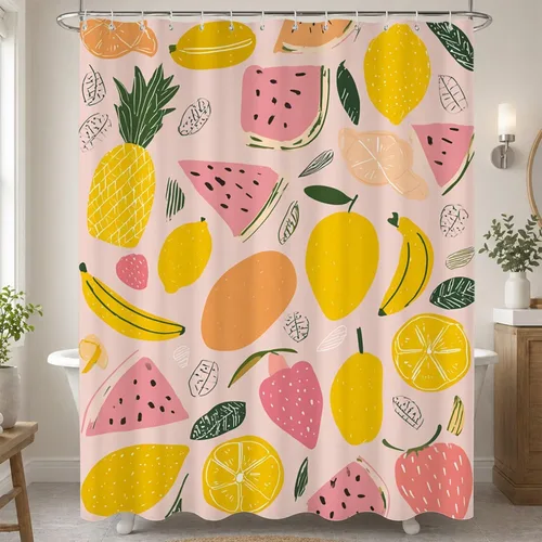 Vista 3 de Pink Shower Curtain, Water Repellent Polyester Bathroom Curtains with Weighted Hem & 12 Hooks, Washable Quick-Drying Shower Curtain Set for Bathroom