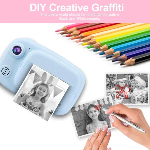 Vista 5 de Cámara instantánea para niños, mijiaowatch 12MP/1080P Cámara de impresión digital para niños con cámaras de 3.5 pulgadas para niños, tarjeta TF