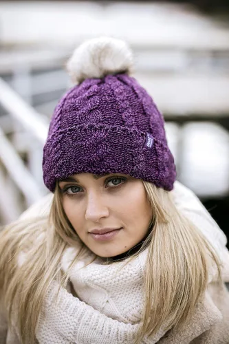 Vista 5 de Gorros térmicos de punto grueso para mujer con pompones