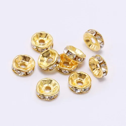 Vista 7 de 200PCS Rondelle Espaciador Perlas 0.157 in Chapado en Oro Checo Cristal Blanco Rhinestone para la fabricación de joyas 200 piezas chapado