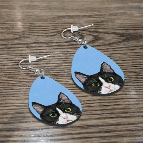 Vista 4 de WIRESTER 2 pares de aretes colgantes de gota de agua, accesorios de joyería de moda para niñas y mujeres, lindo animal, gato, perro, cerdo, rana