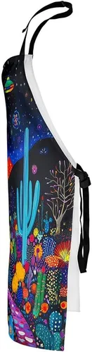 Vista 4 de Castle Fairy Delantal de cocina Alien UFO Retro Jungle Sketch Delantal Blue Black