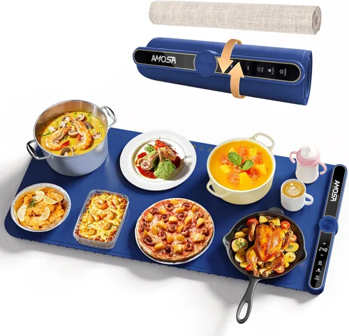 Vista 11 de Nuevo Tapete de Calentamiento de Alimentos con Cargador Inalámbrico, 34"x15" Extra Grande Enrollable Calentador de Alimentos, Tapete