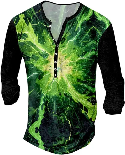 Vista 19 de MARSVOVO Camisetas Henley para hombre, camisetas gráficas artísticas, cuello en V, sin cuello, manga larga, casual, ajustadas, camisas