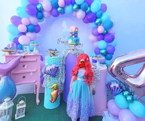 Vista 7 de keaiyouhuo Vestido de princesa sirena 3-13T para niñas disfraz de cosplay vestido de fiesta de cumpleaños peluca roja