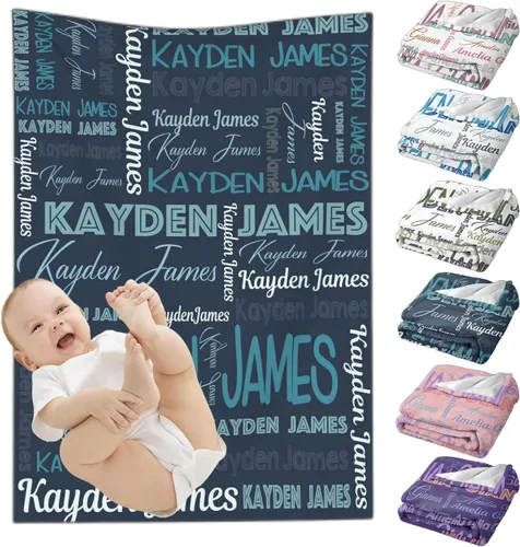 Vista 13 de Mantas de bebé personalizadas para niñas y niños, mantas de bebé personalizadas con nombre para niños y niñas, regalos personalizados para bebés