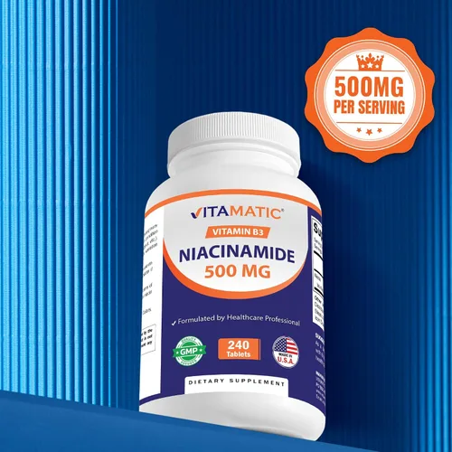 Vista 5 de Vitamatic Niacinamida 500 mg 240 Tabletas - Vitamina B3 sin rubor - Apoya la producción de energía