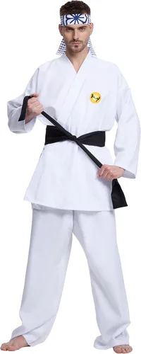 Vista 2 de Disfraz de karate para hombres adultos, conjunto de 4 piezas de uniforme de karate de Halloween