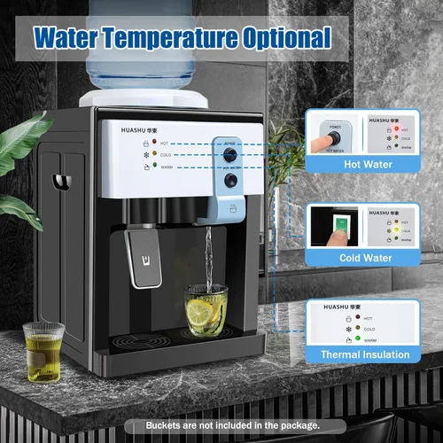 Vista 6 de Enfriador de agua caliente/fría - Dispensador de encimera caliente y fría para botellas de 1-5 galones, 110 V, negro HS-09