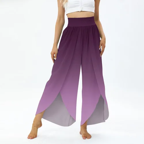 Vista 2 de Pantalones deportivos ajustados para mujer, holgados, cómodos, de cintura alta, pierna ancha, cintura elástica, color liso, pantalones casuales