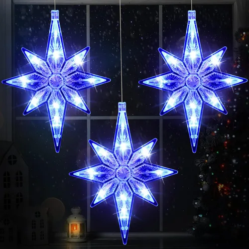Vista 17 de VIHOSE 6 luces de ventana de Navidad de Belén de 10.6 pulgadas, luces LED de plástico, luces de silueta de ventana de Navidad, adornos colgantes