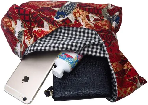 Vista 4 de BAR Elegante bolsa de muñeca de algodón con patrón japonés, bolsa de nudo, bolsa de lona portátil para mujer, mujer